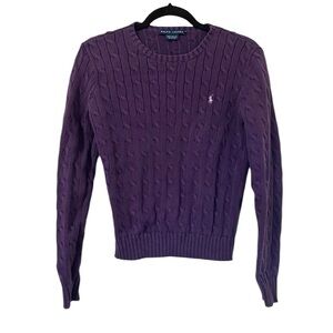 Ralph Lauren Women’s Cable Knit Cotton Sweater Purple Medium
